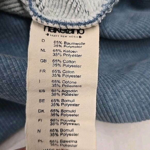 Naketano Brave New World Womens Longline Hoodie Sweatshirt Sz S Cowl Neck Blue - Picture 16 of 16